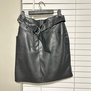 H&M Black Faux Leather Belted Mini Skirt